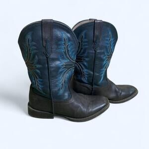 Roper Little Kid Boys Brown and Blue Faux Leather Western Boots Size 2